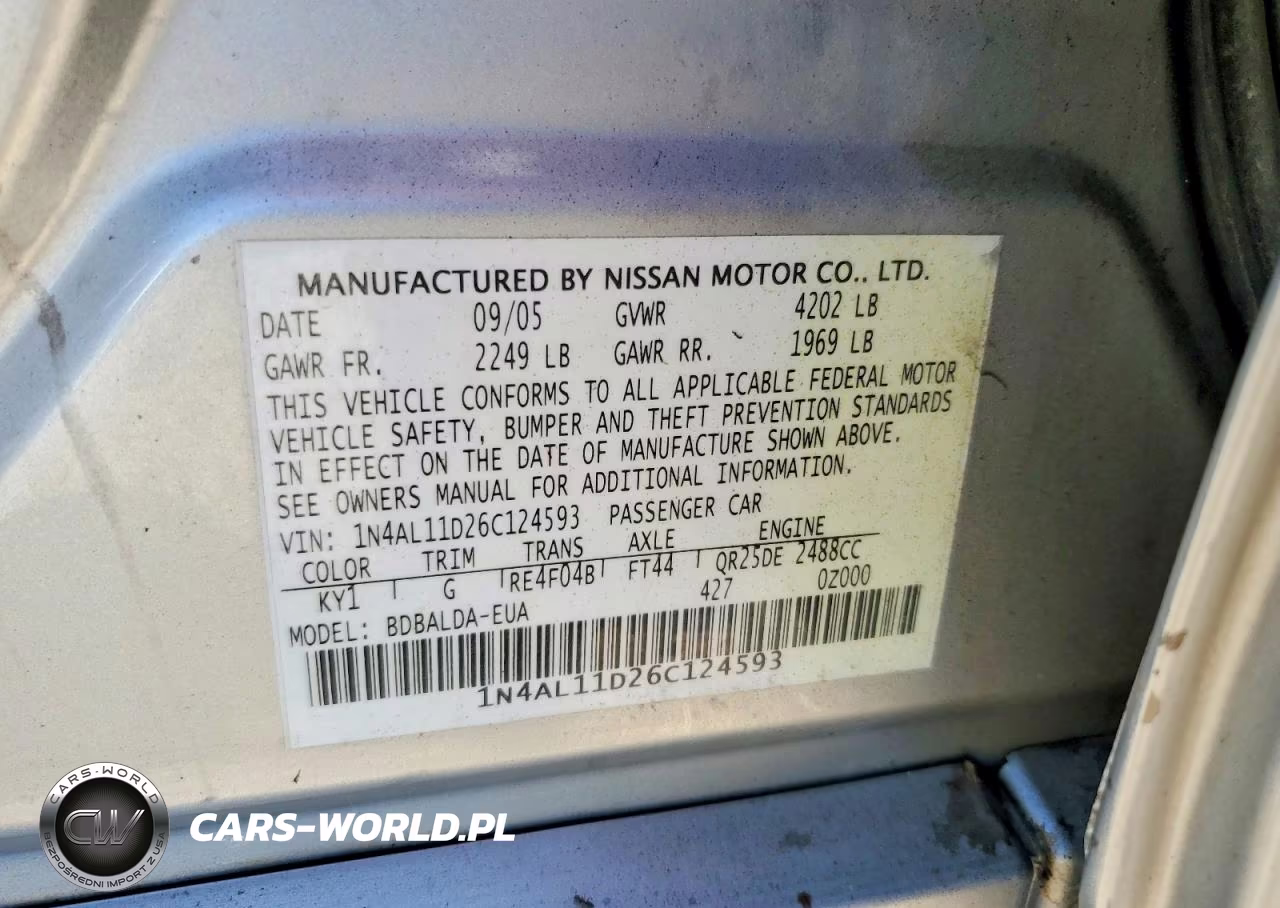 2006 Nissan Altima 2.5 VIN:1N4AL11D26C124593 - 12