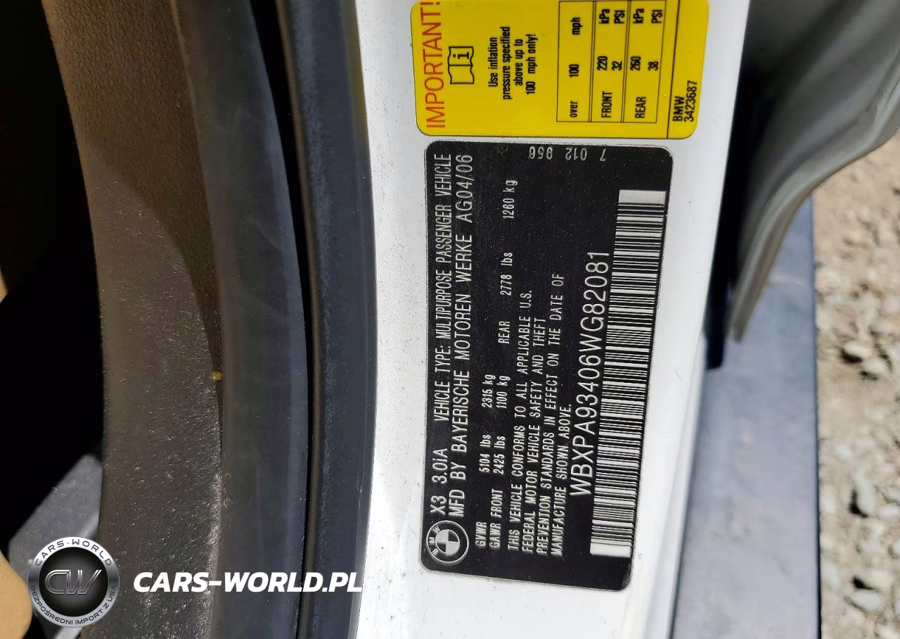 2006 BMW X3 3.0I VIN:WBXPA93406WG82081 - 13