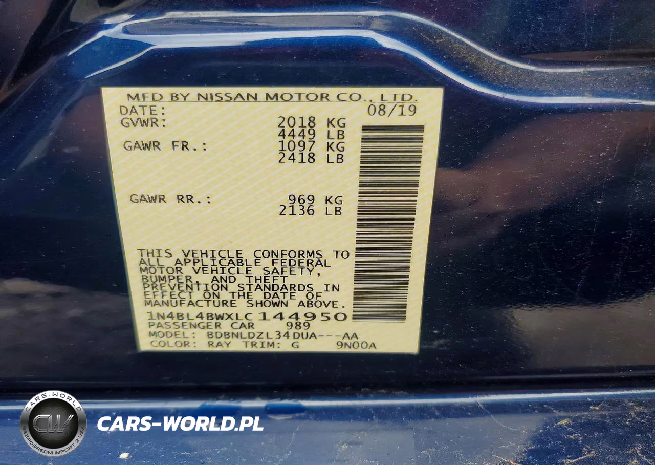2020 Nissan Altima S VIN:1N4BL4BWXLC144950 - 12