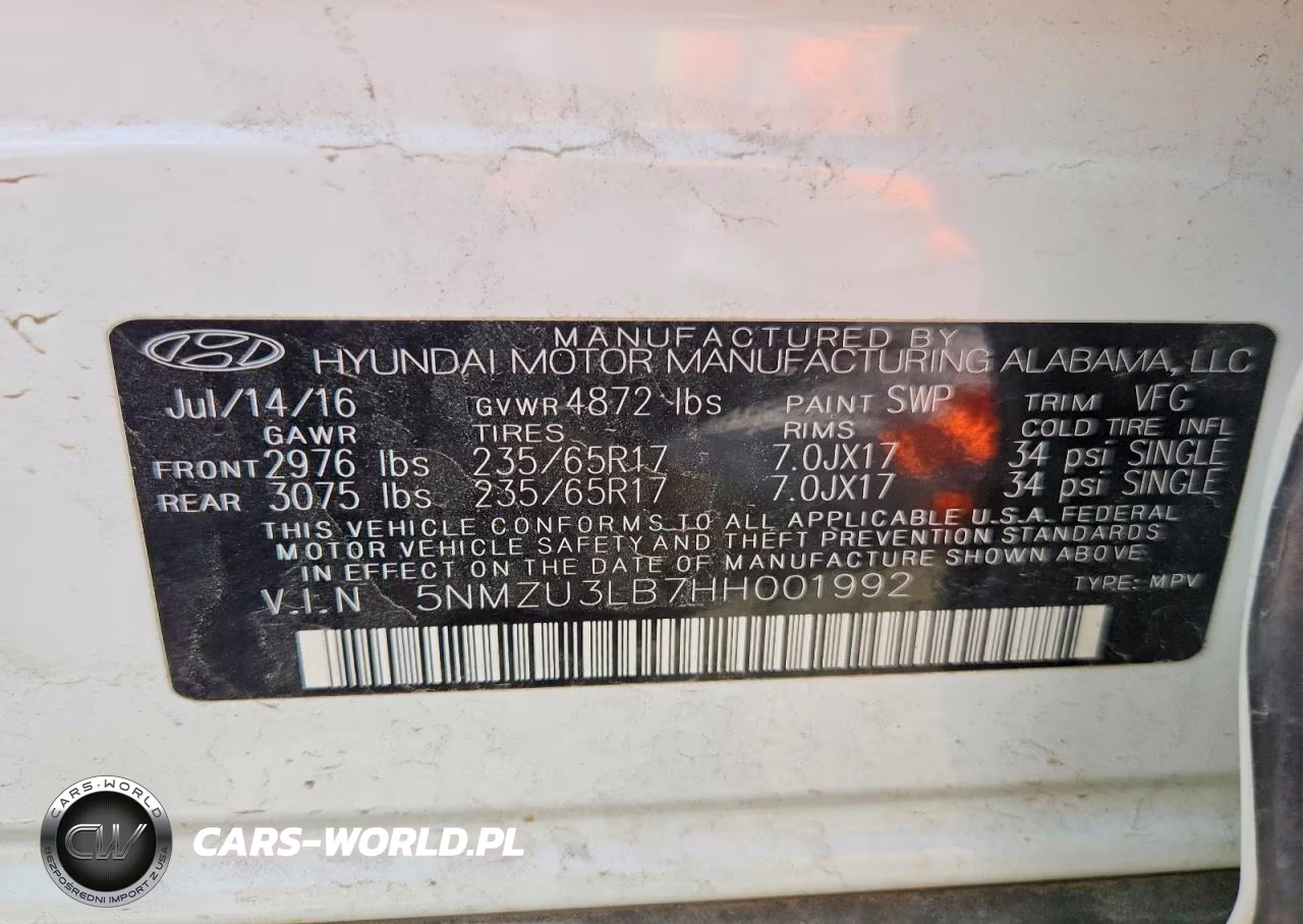 2017 Hyundai Santa Fe Sport 2.4L VIN:5NMZU3LB7HH001992 - 13