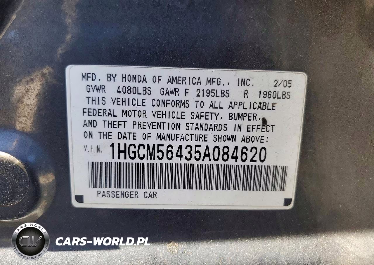 2005 Honda Accord Lx VIN:1HGCM56435A084620 - 12