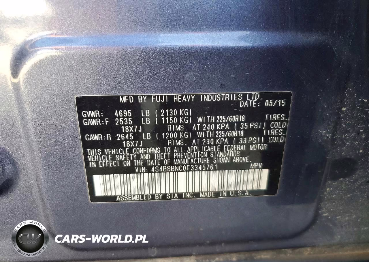 2015 Subaru Outback 2.5I Limited VIN:4S4BSBNC0F3345761 - 12