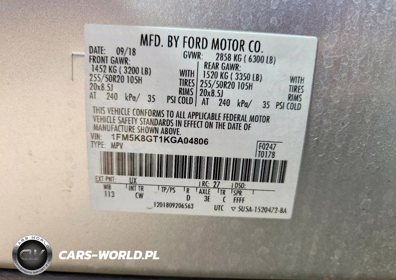 2019 Ford Explorer Sport VIN:1FM5K8GT1KGA04806 - 14
