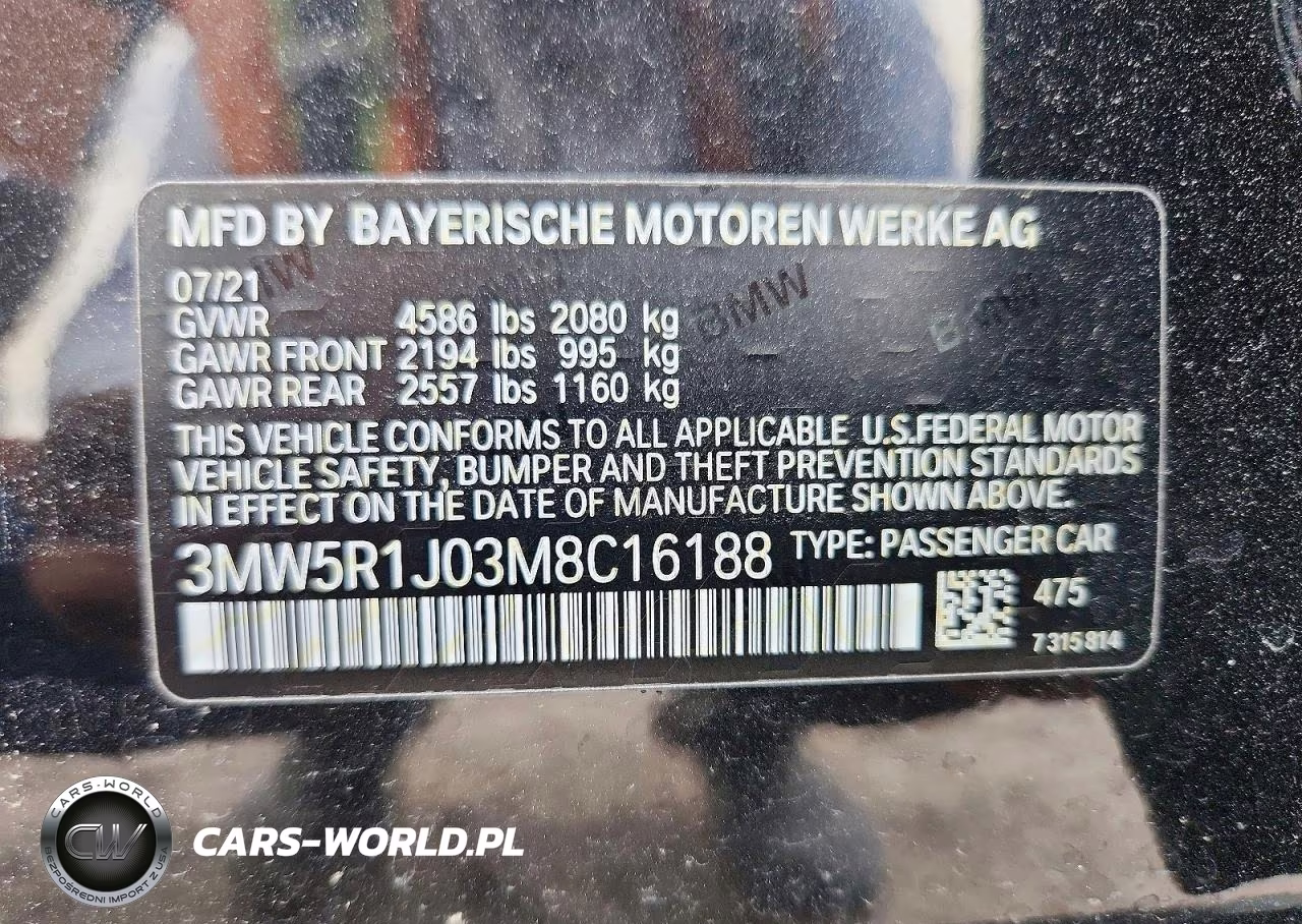 2021 BMW 330I VIN:3MW5R1J03M8C16188 - 13