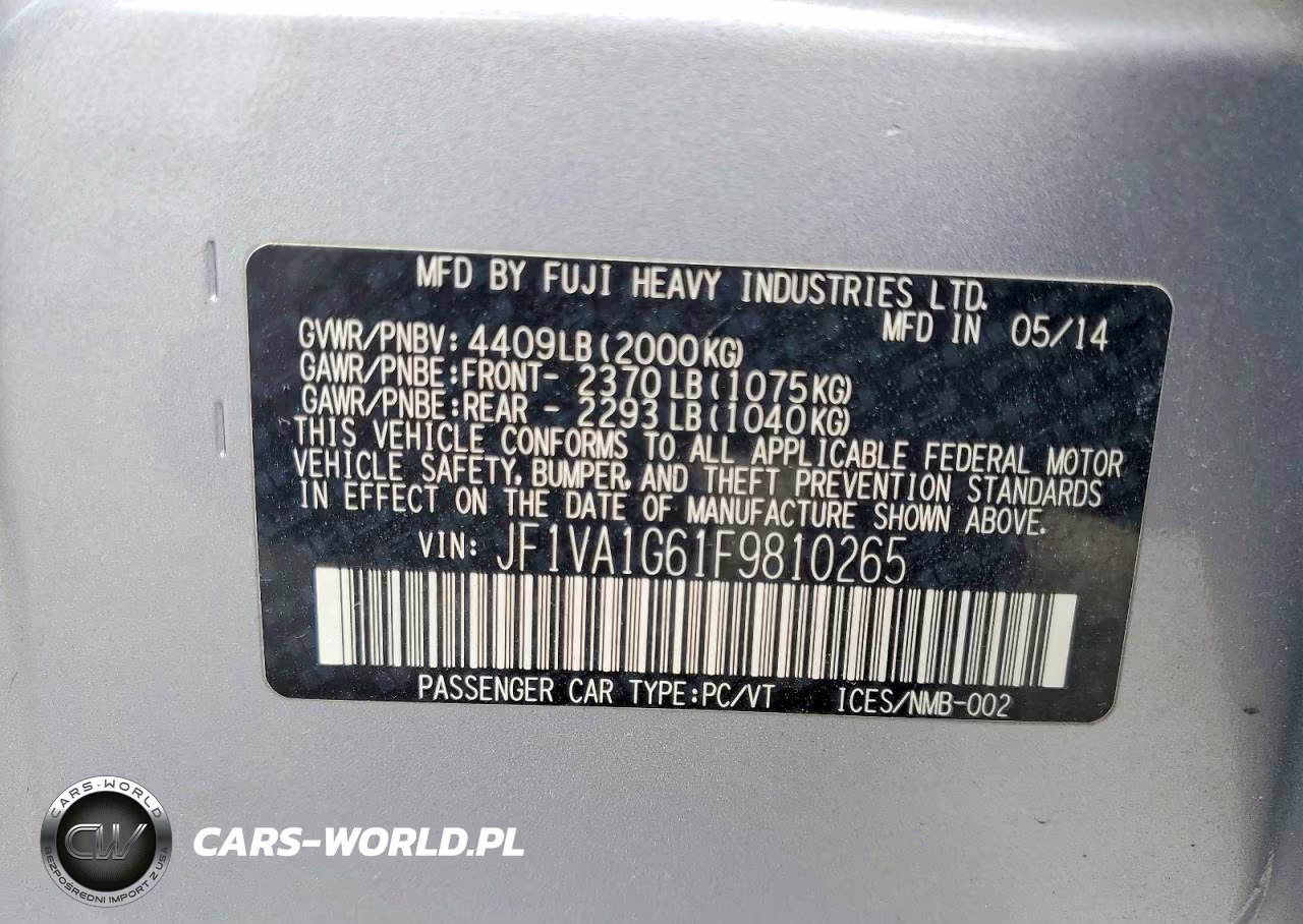 2015 Subaru Wrx Limited VIN:JF1VA1G61F9810265 - 12
