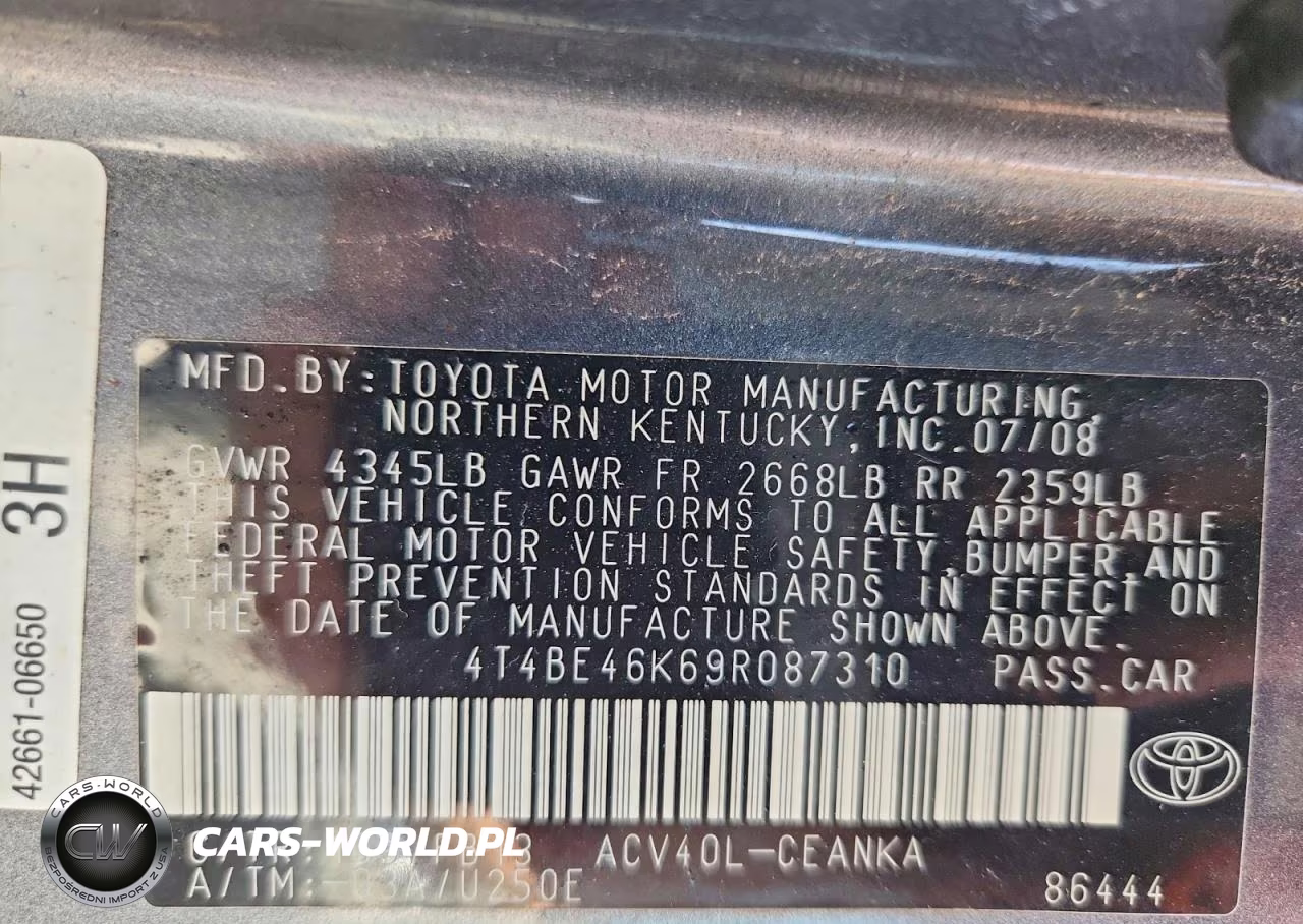 2009 Toyota Camry Le VIN:4T4BE46K69R087310 - 12