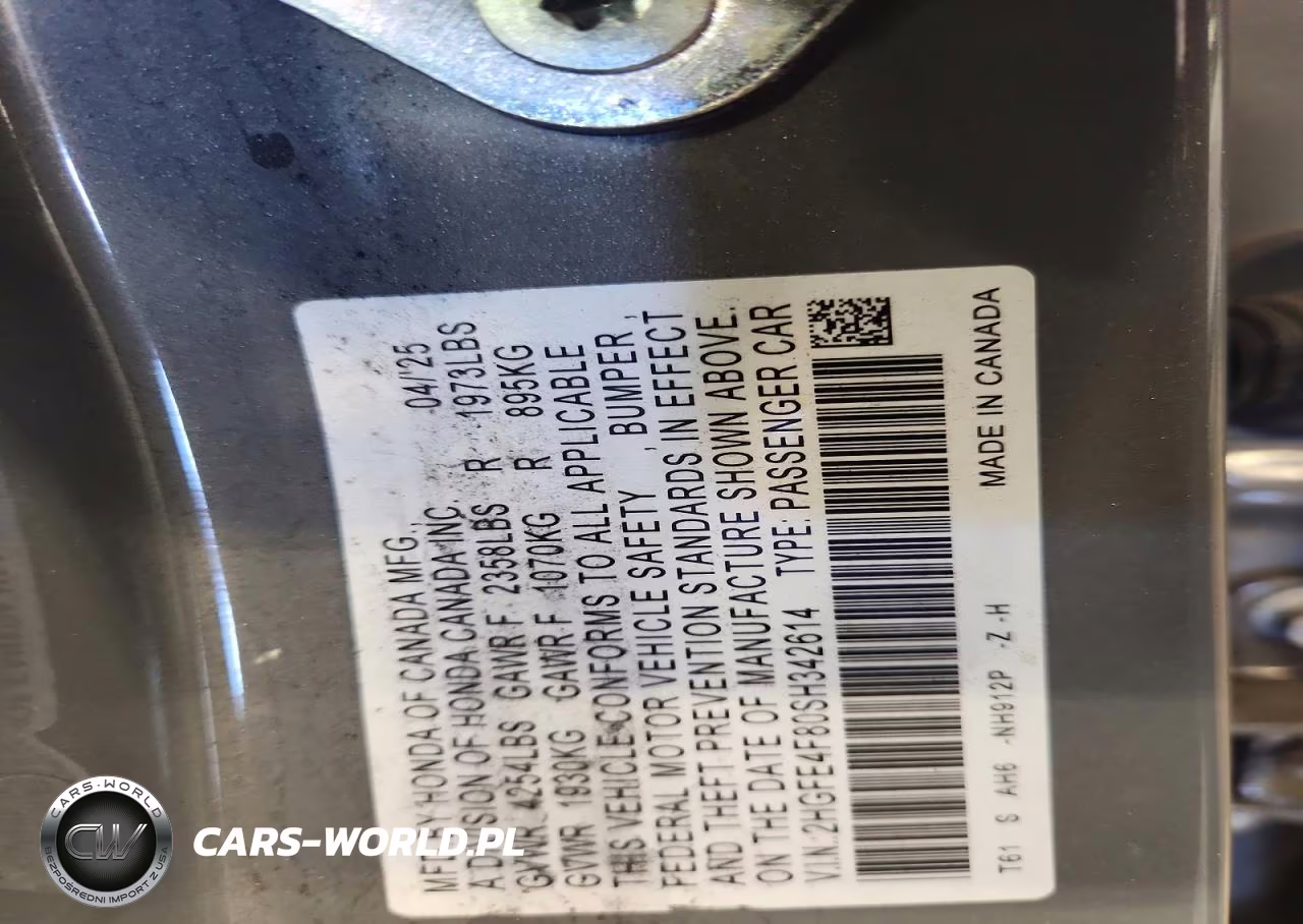 2025 Honda Civic Sport VIN:2HGFE4F80SH342614 - 13