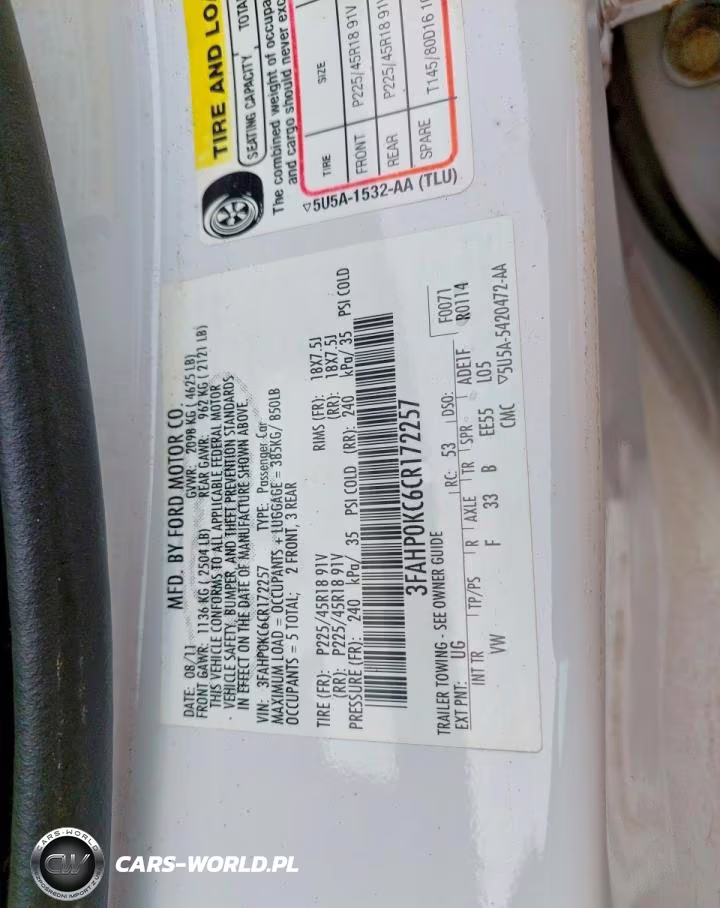 2012 Ford Fusion Sport VIN:3FAHP0KC6CR172257 - 10
