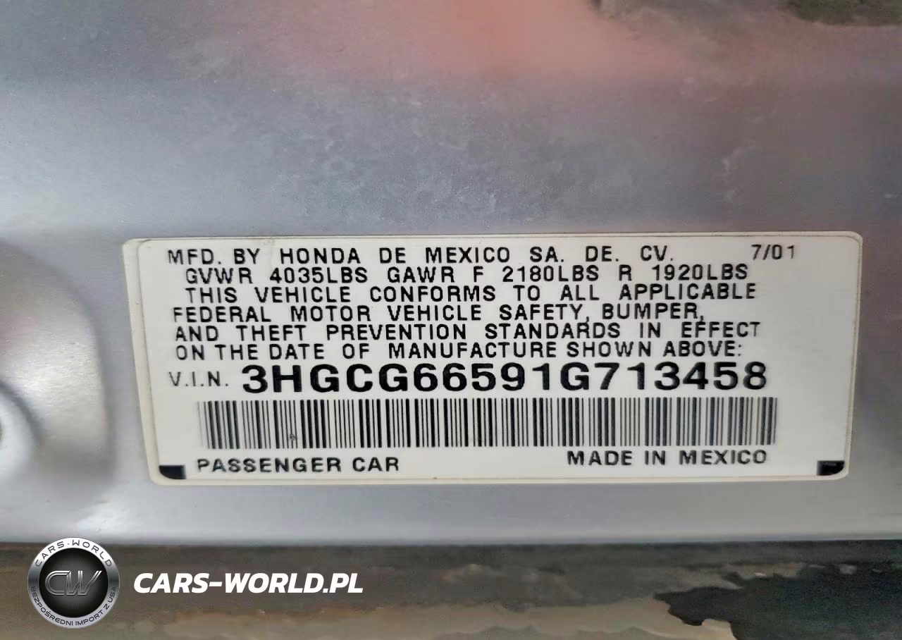 2001 Honda Accord Lx VIN:3HGCG66591G713458 - 12
