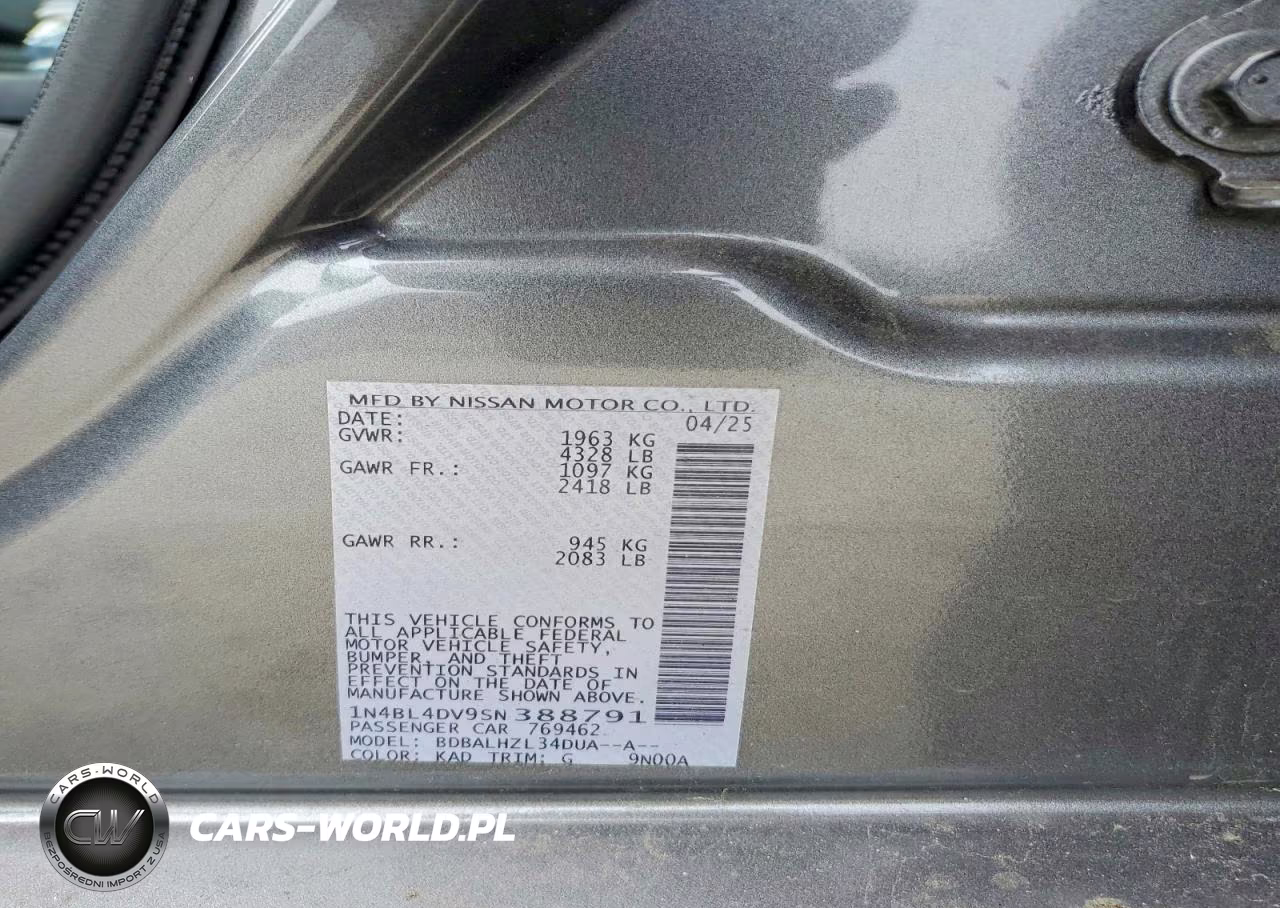 2025 Nissan Altima Sv VIN:1N4BL4DV9SN388791 - 12