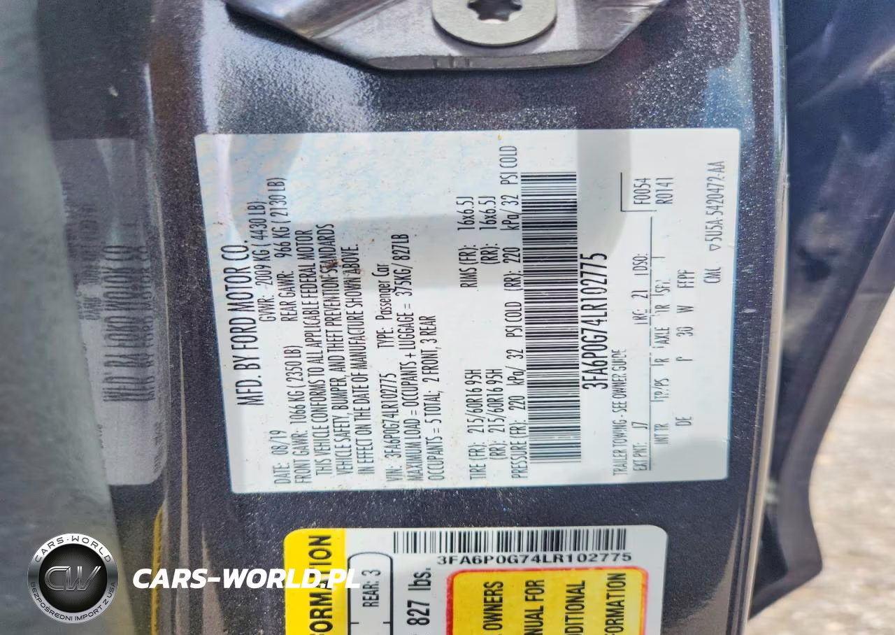 2020 Ford Fusion S VIN:3FA6P0G74LR102775 - 12