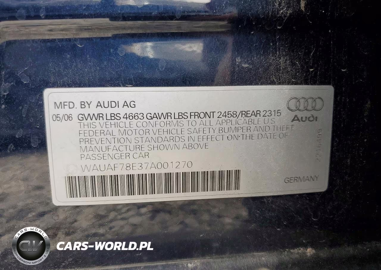 2007 Audi A4 2 VIN:WAUAF78E37A001270 - 12