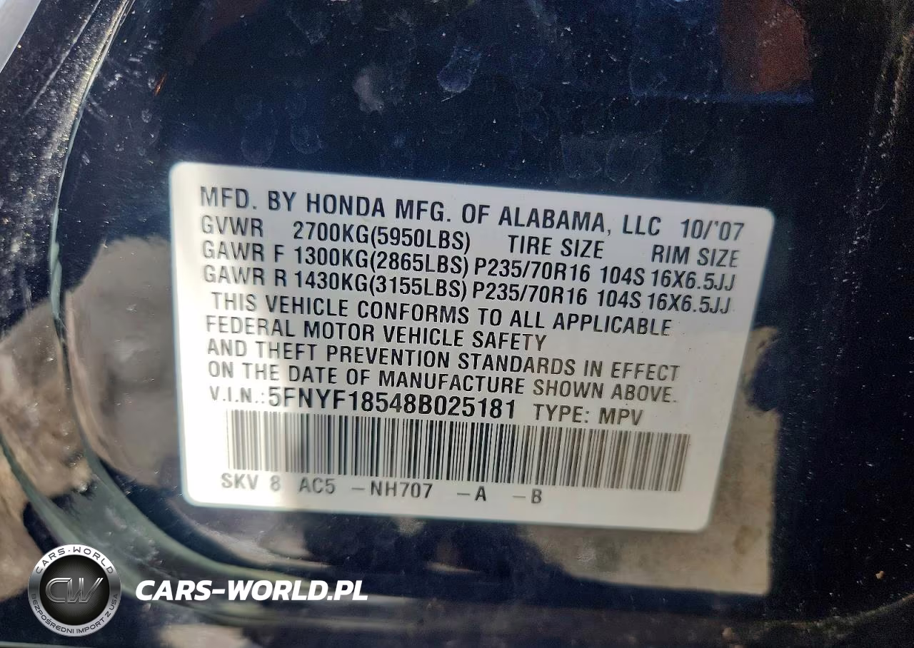 2008 Honda Pilot Exl VIN:5FNYF18548B025181 - 13