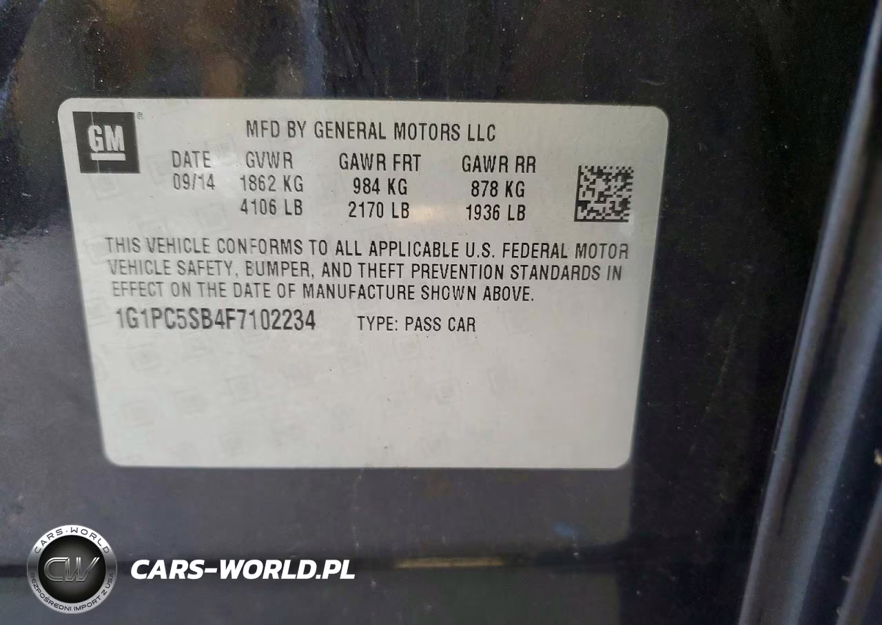 2015 Chevrolet Cruze Lt VIN:1G1PC5SB4F7102234 - 12