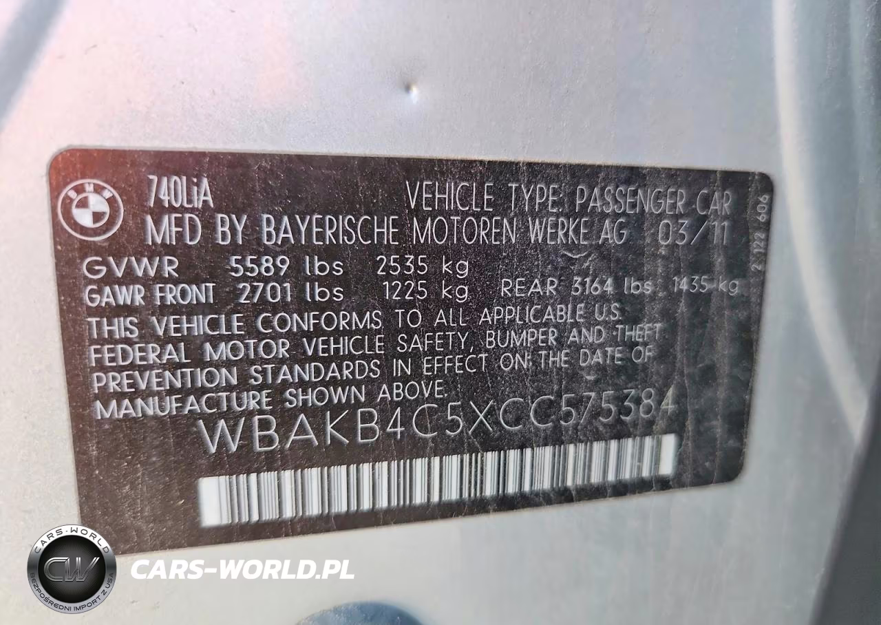2012 BMW 740 Li VIN:WBAKB4C5XCC575384 - 12