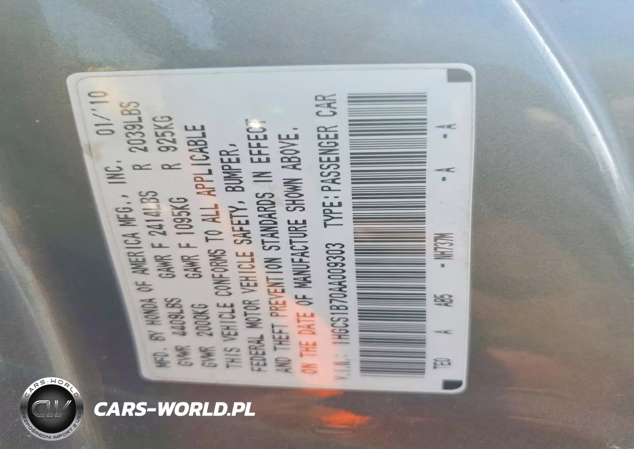 2010 Honda Accord Ex VIN:1HGCS1B70AA009303 - 12