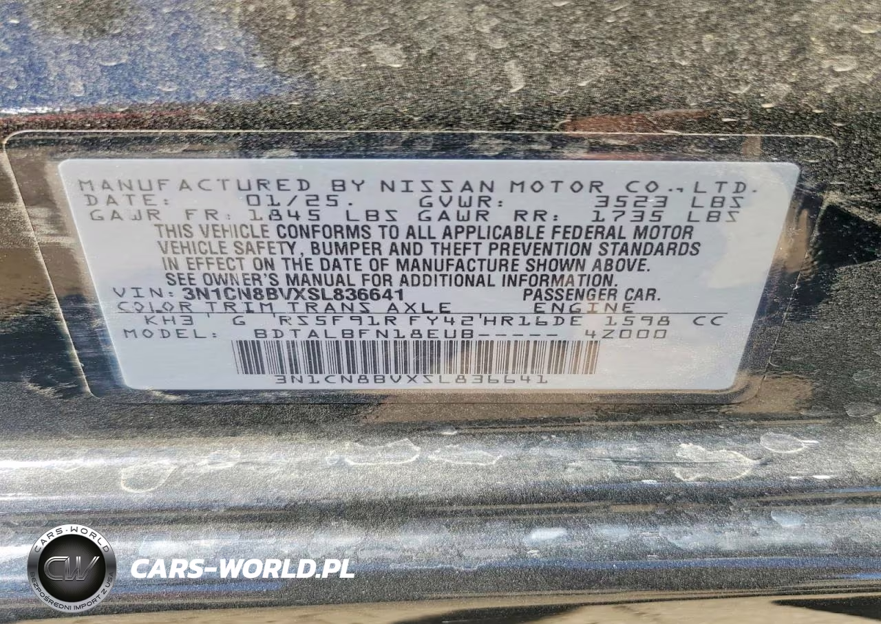 2025 Nissan Versa S VIN:3N1CN8BVXSL836641 - 13
