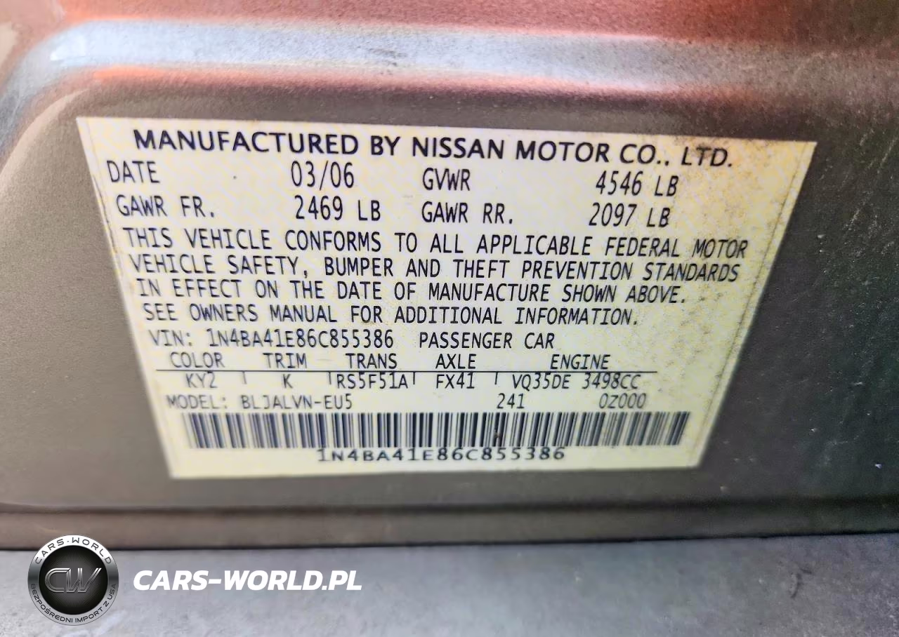 2006 Nissan Maxima 3.5 Se VIN:1N4BA41E86C855386 - 12