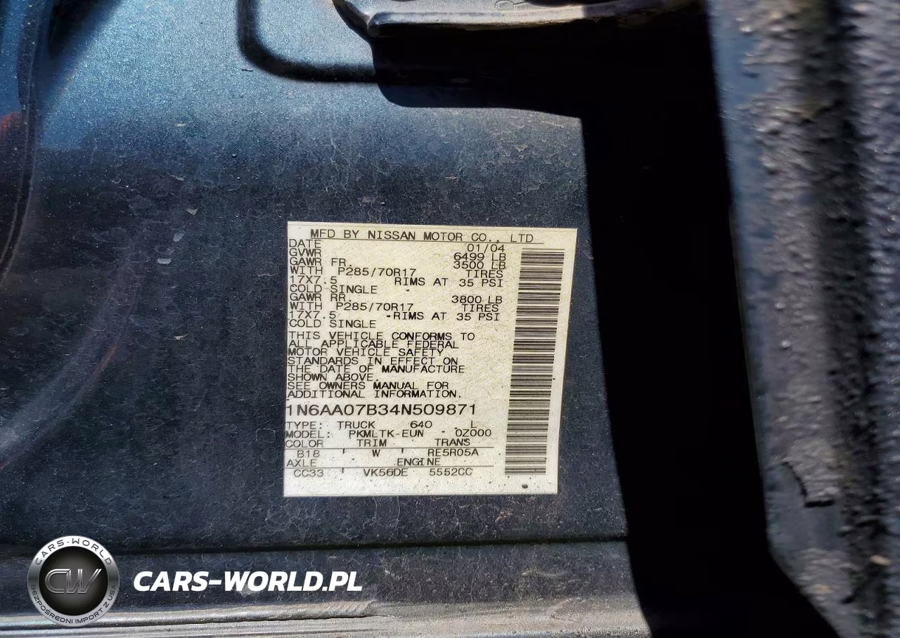 2004 Nissan Titan Xe VIN:1N6AA07B34N509871 - 12