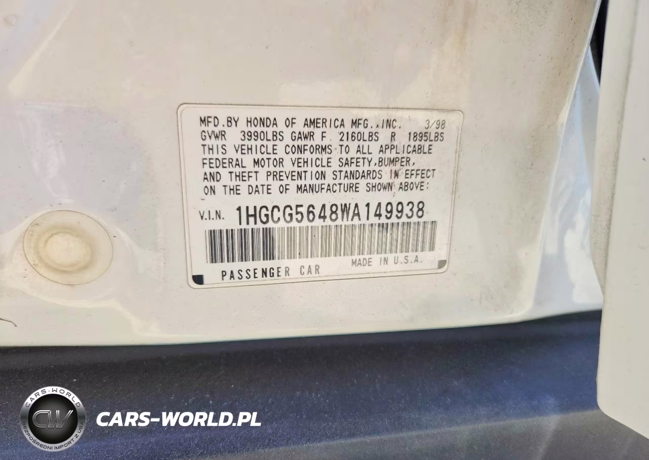 1998 Honda Accord Lx VIN:1HGCG5648WA149938 - 13