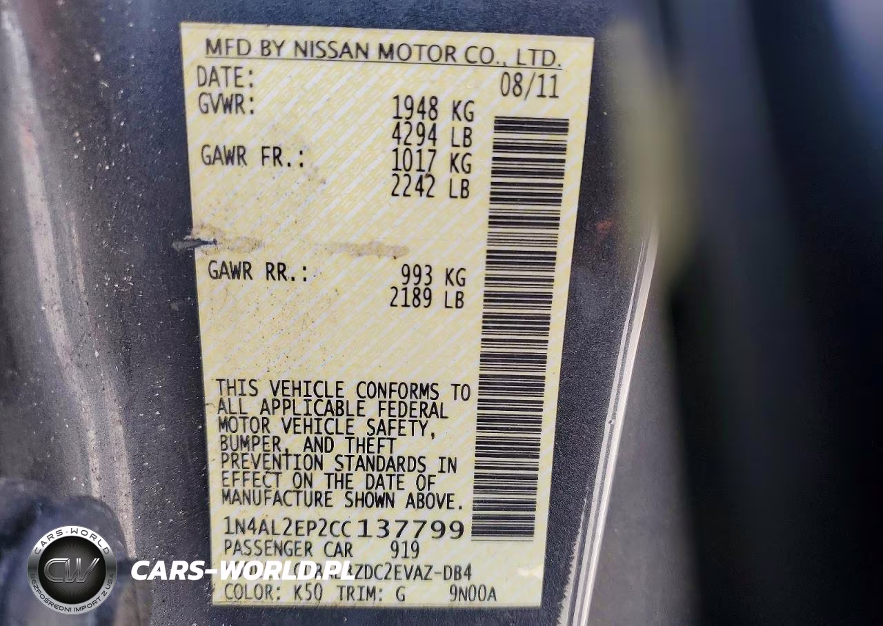 2012 Nissan Altima S VIN:1N4AL2EP2CC137799 - 12