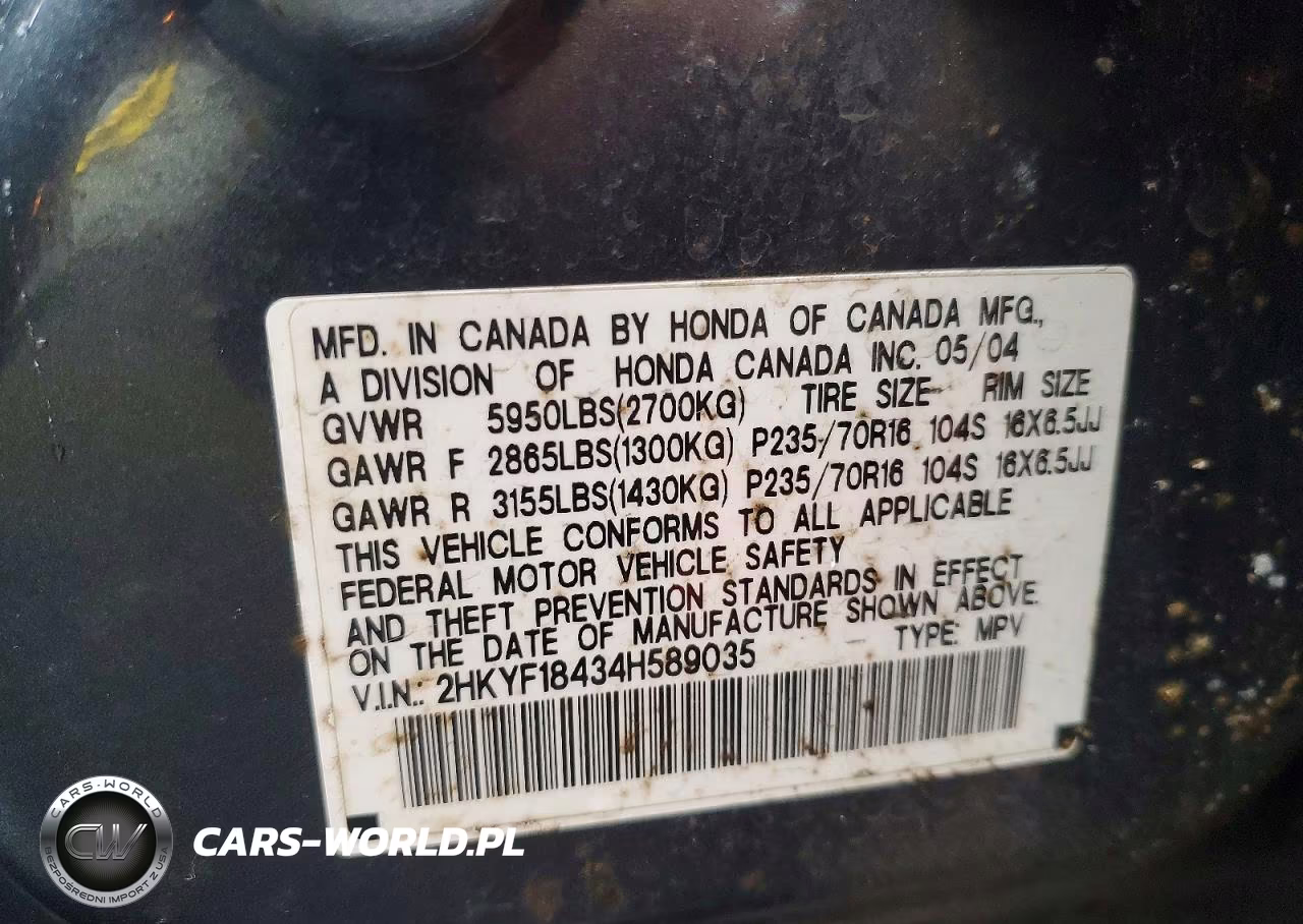 2004 Honda Pilot Ex VIN:2HKYF18434H589035 - 13