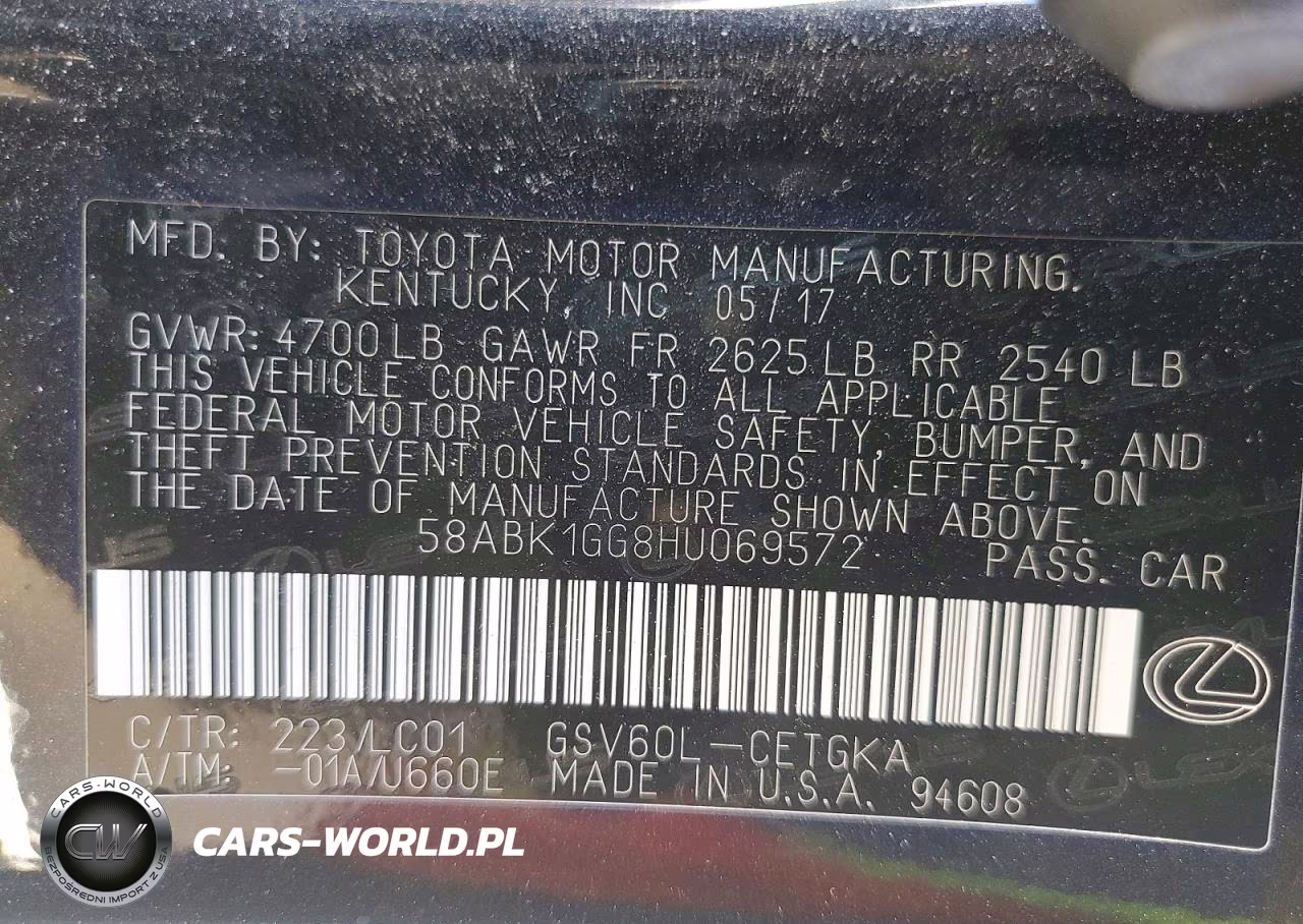 2017 Lexus Es 350 VIN:58ABK1GG8HU069572 - 12