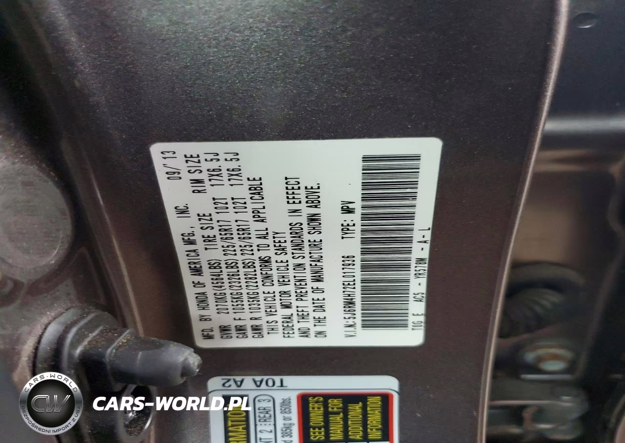 2014 Honda Cr-V Exl VIN:5J6RM4H72EL017936 - 13