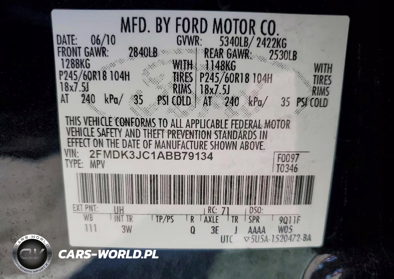 2010 Ford Edge Sel VIN:2FMDK3JC1ABB79134 - 13