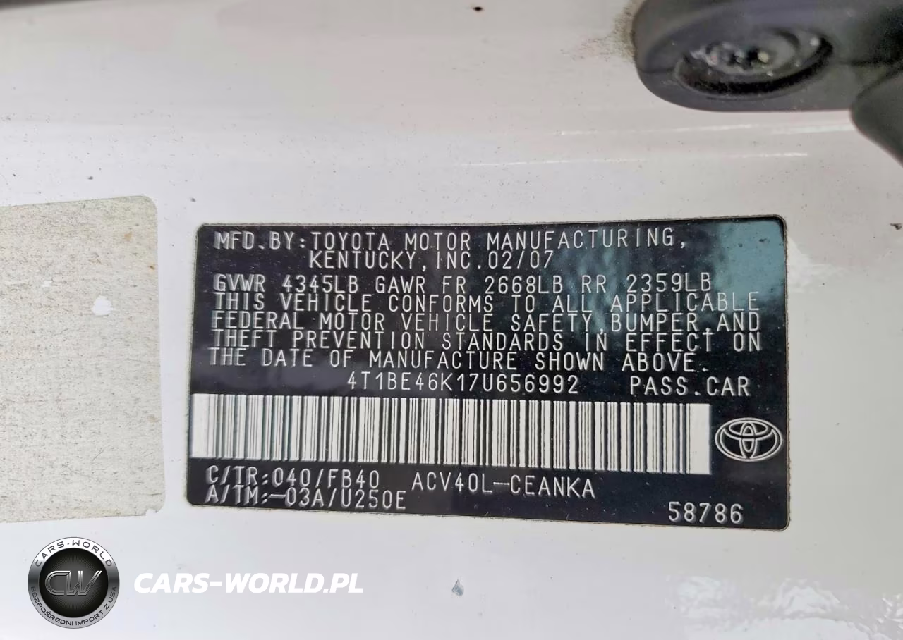 2007 Toyota Camry Le VIN:4T1BE46K17U656992 - 12