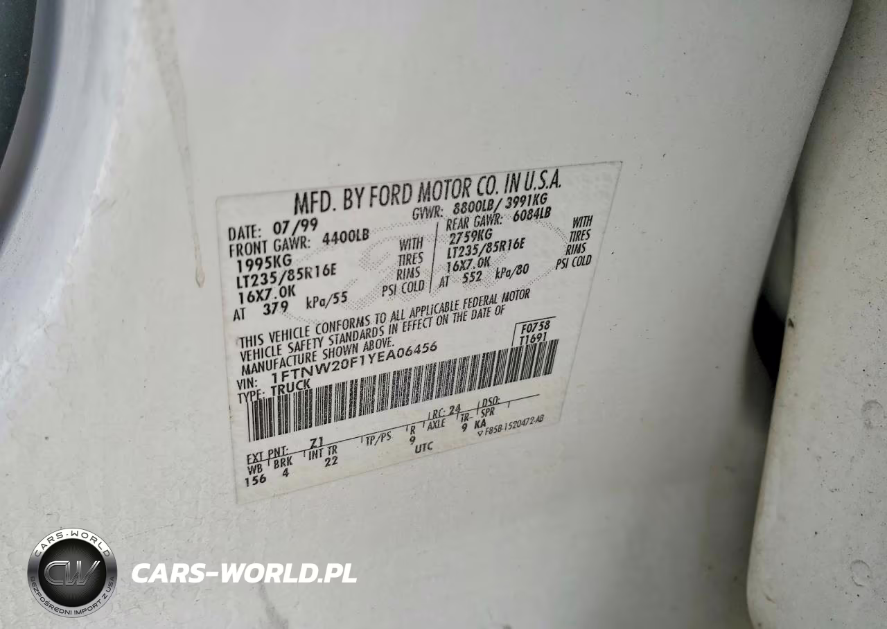 2000 Ford F250 Super Duty VIN:1FTNW20F1YEA06456 - 13