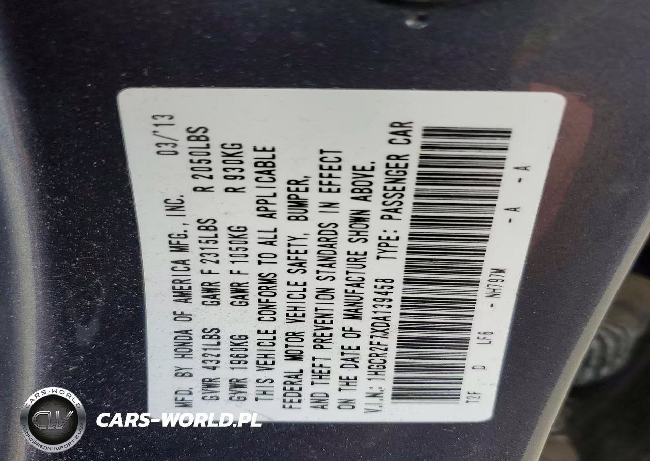 2013 Honda Accord Ex VIN:1HGCR2F7XDA139458 - 12