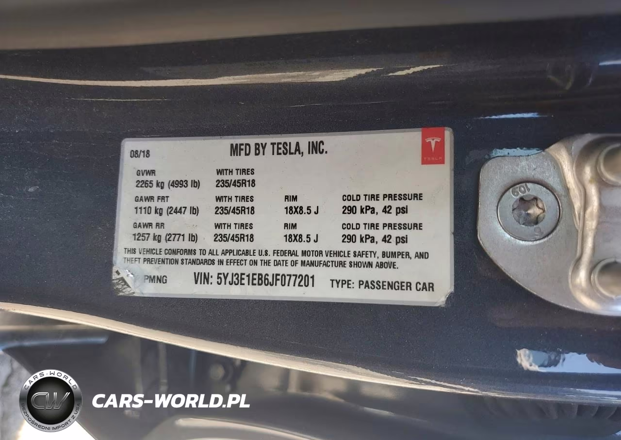 2018 Tesla Model 3 VIN:5YJ3E1EB6JF077201 - 12