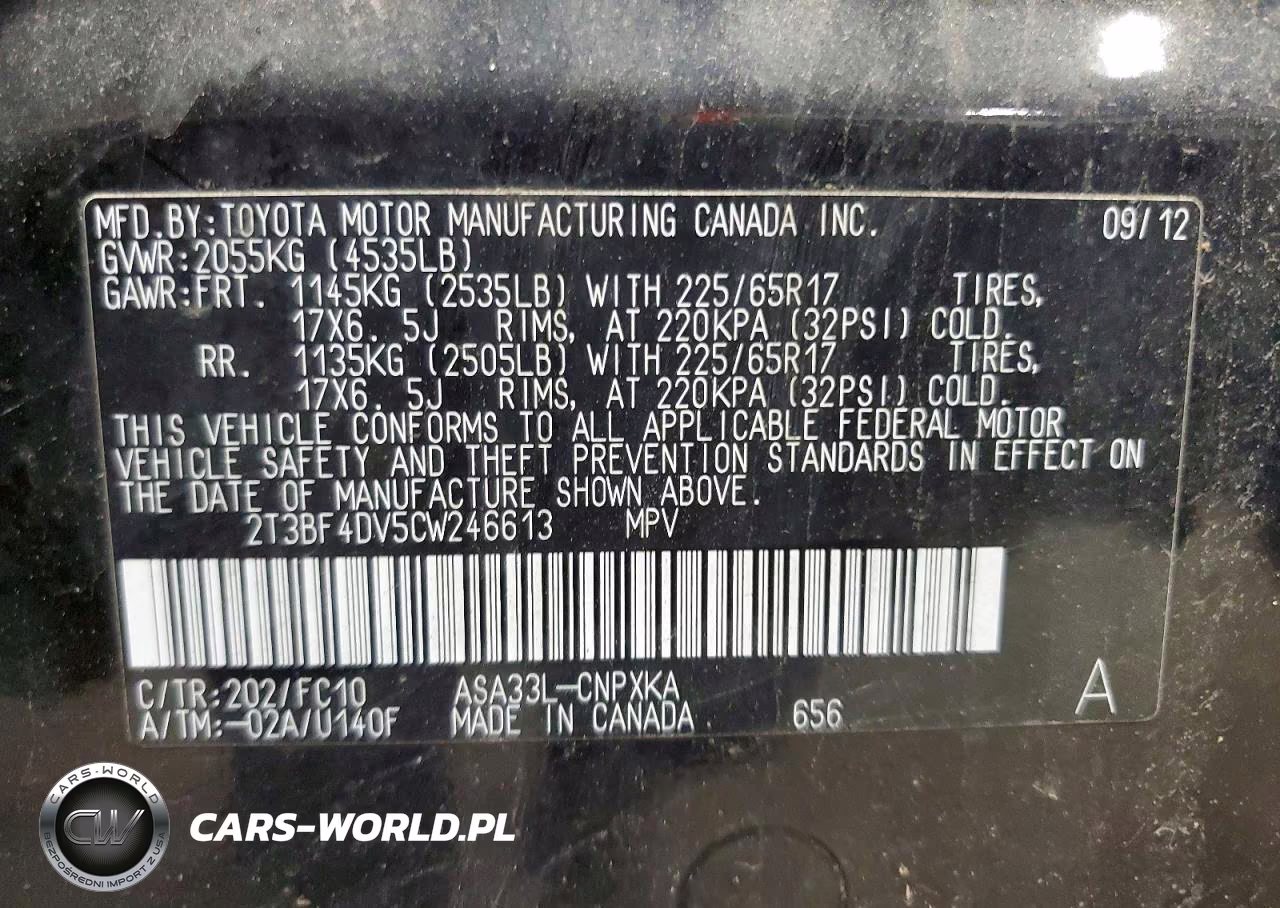 2012 Toyota Rav4 Base VIN:2T3BF4DV5CW246613 - 14