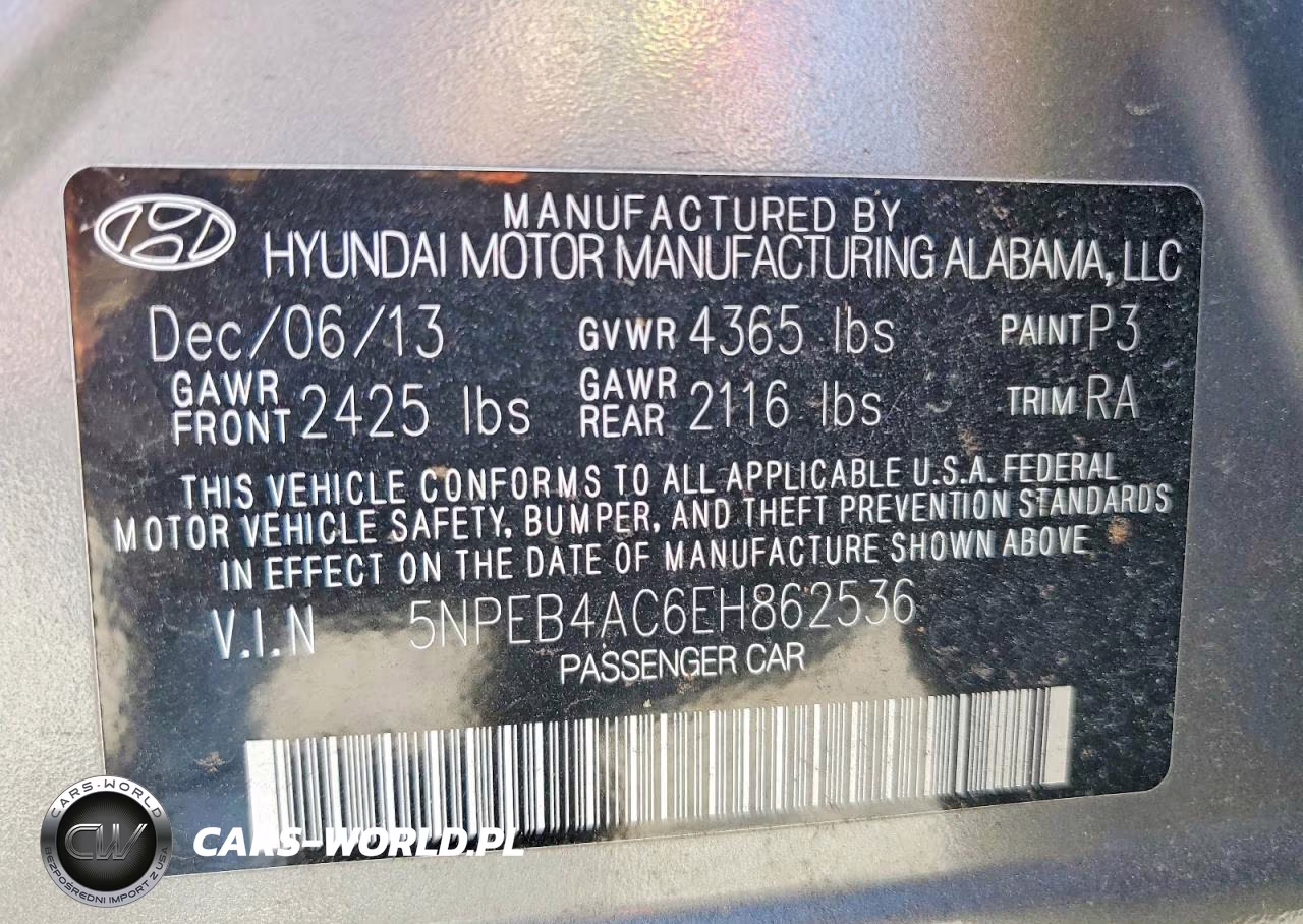 2014 Hyundai Sonata Gls VIN:5NPEB4AC6EH862536 - 12
