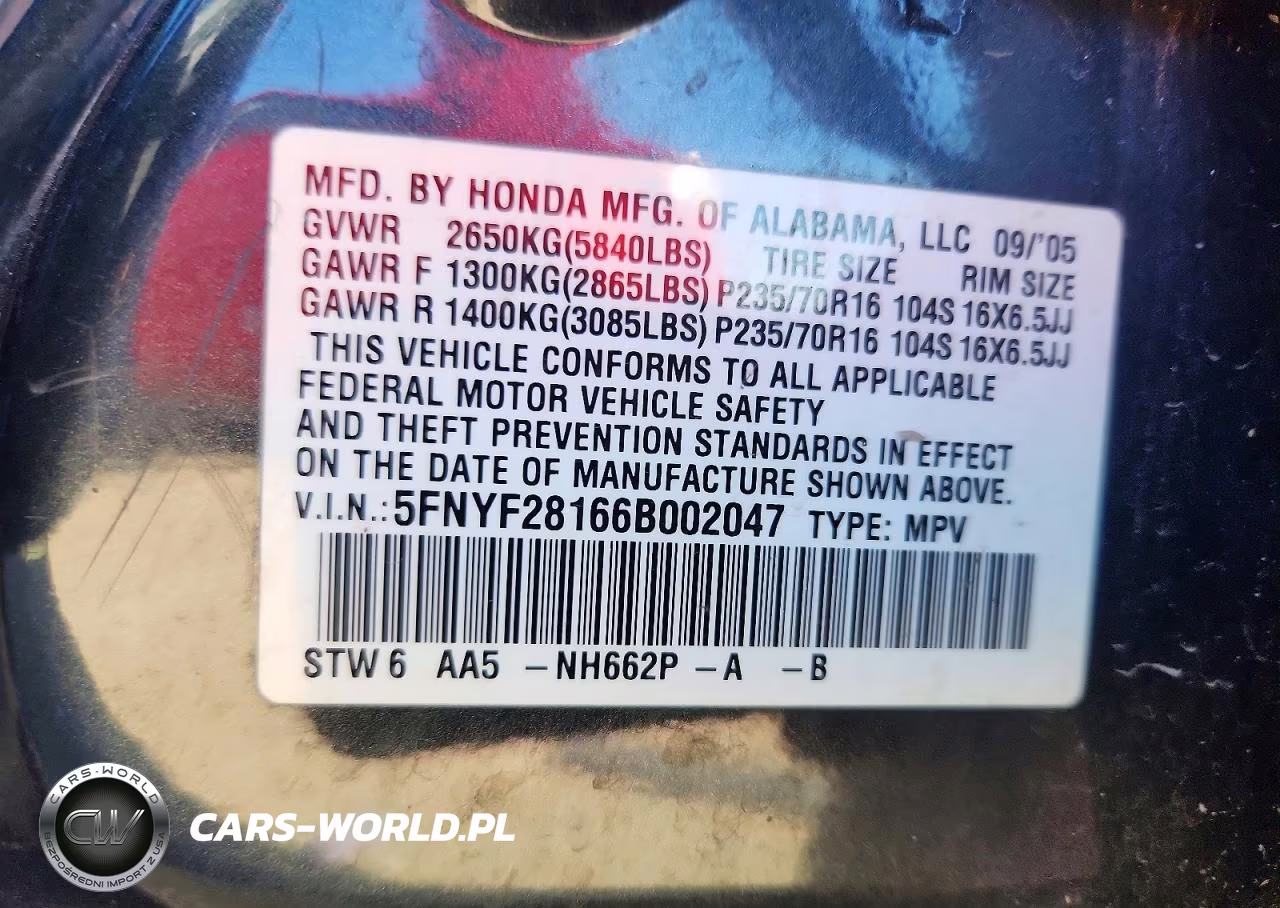 2006 Honda Pilot Lx VIN:5FNYF28166B002047 - 12