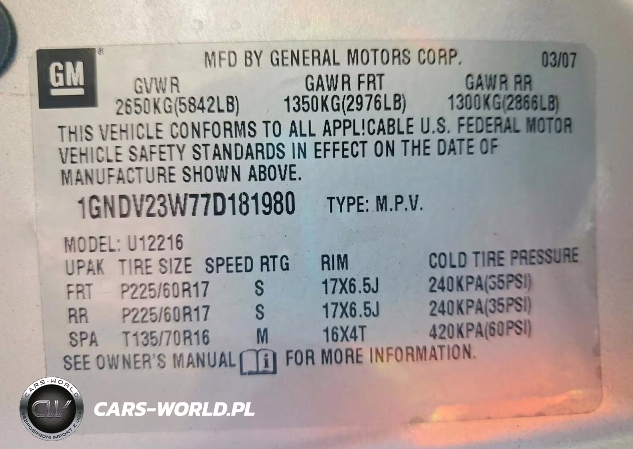 2007 Chevrolet Uplander Ls VIN:1GNDV23W77D181980 - 13