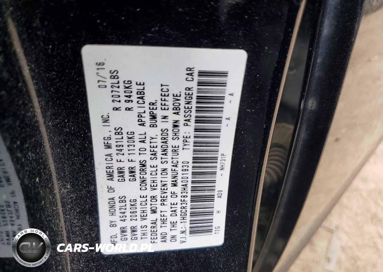 2017 Honda Accord Exl VIN:1HGCR3F83HA001930 - 12