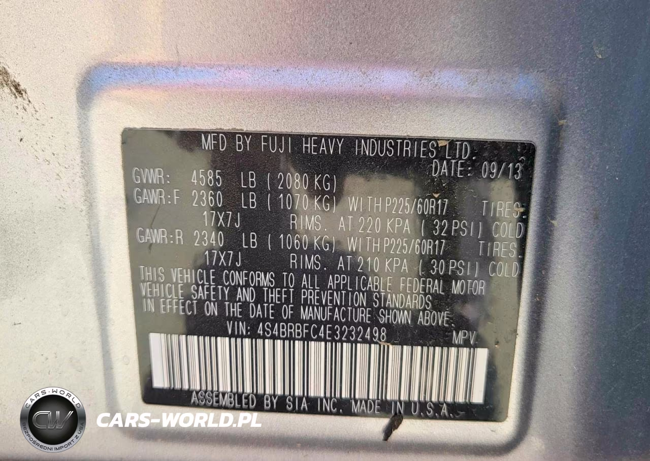 2014 Subaru Outback 2.5I Premium VIN:4S4BRBFC4E3232498 - 10