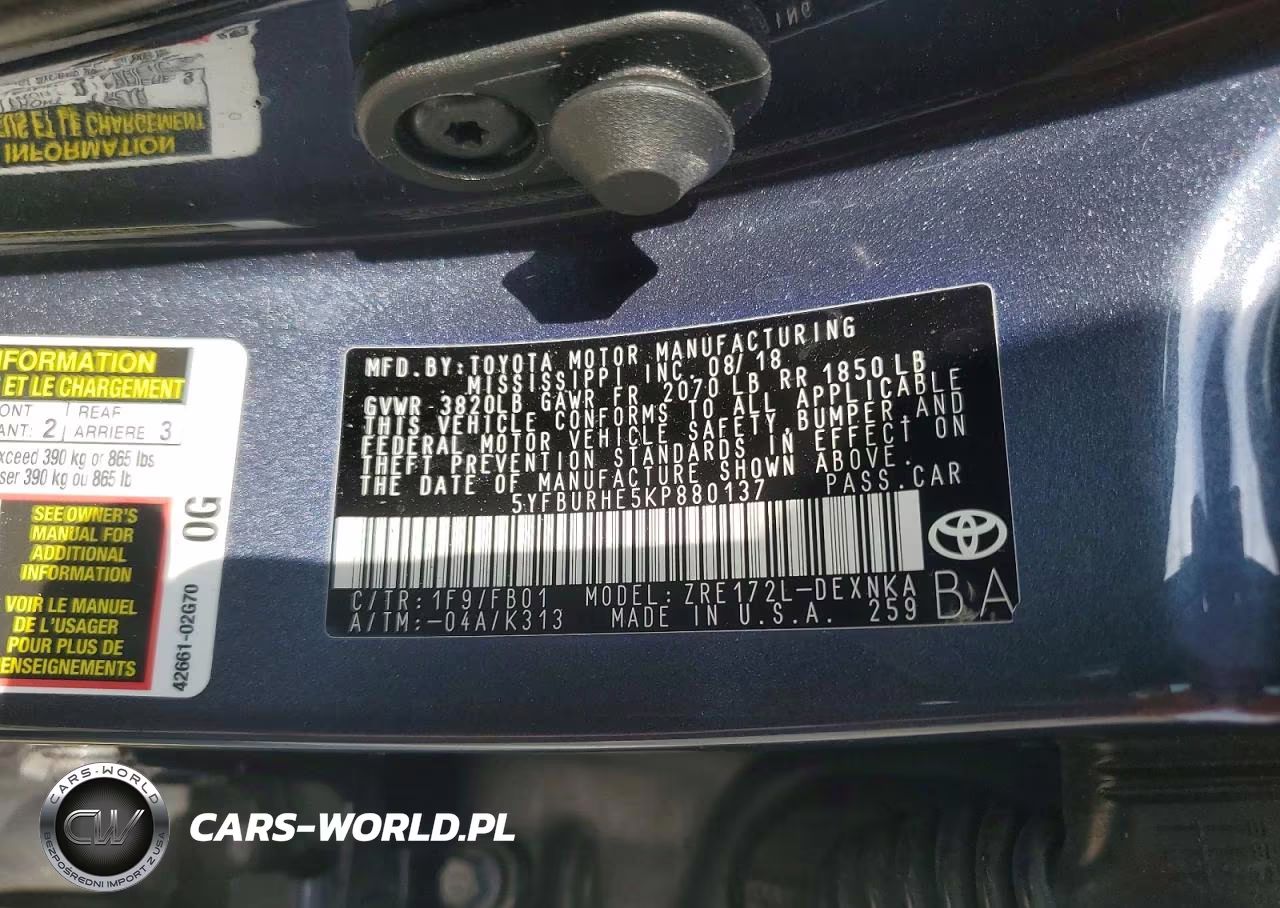 2019 Toyota Corolla Le VIN:5YFBURHE5KP880137 - 12