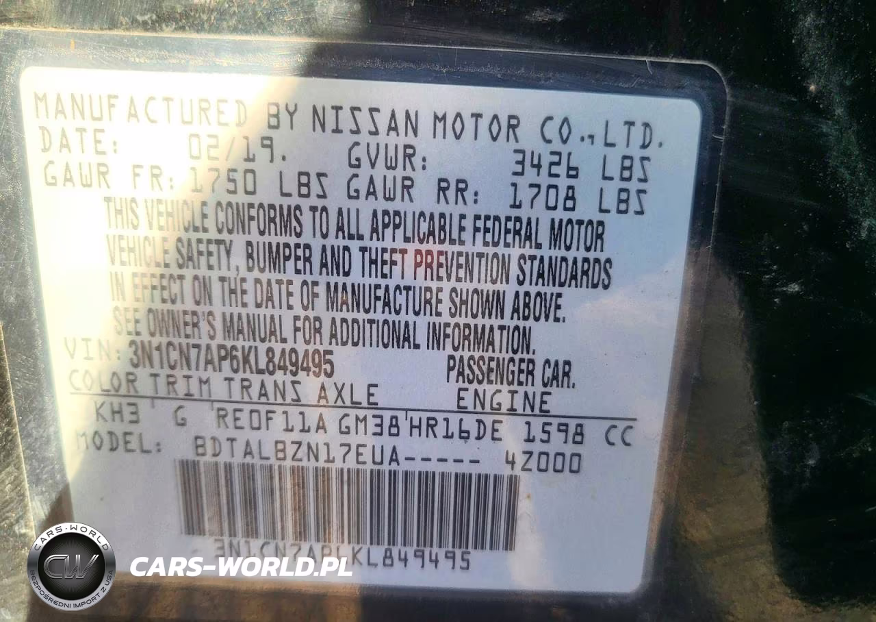 2019 Nissan Versa 1.6 Sv VIN:3N1CN7AP6KL849495 - 10