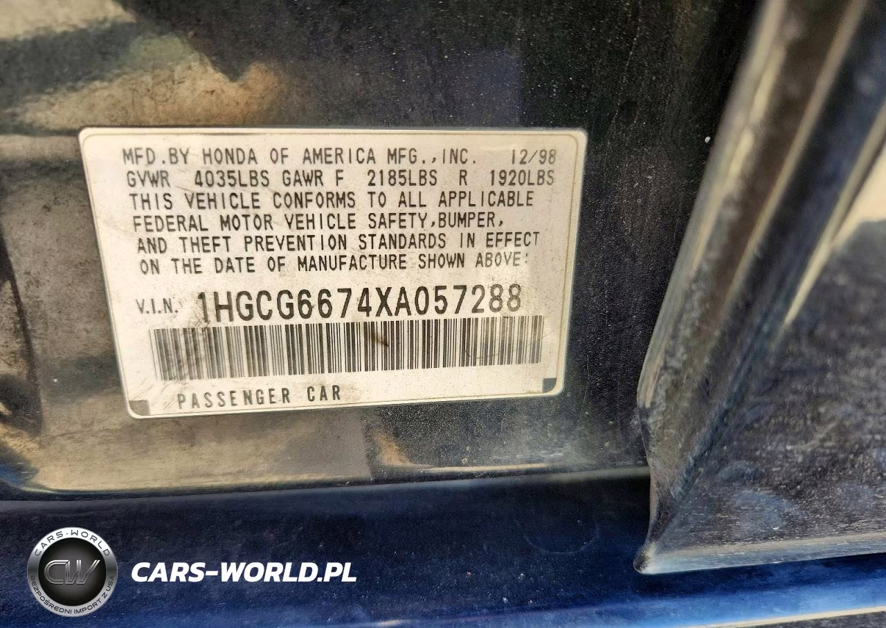 1999 Honda Accord Ex VIN:1HGCG6674XA057288 - 12