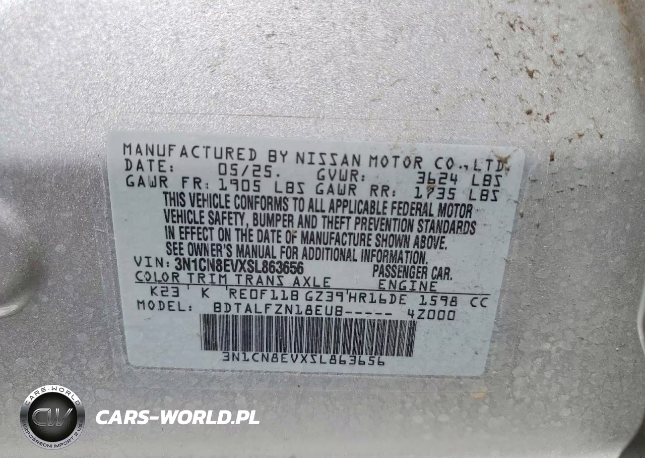2025 Nissan Versa Sv VIN:3N1CN8EVXSL863656 - 12