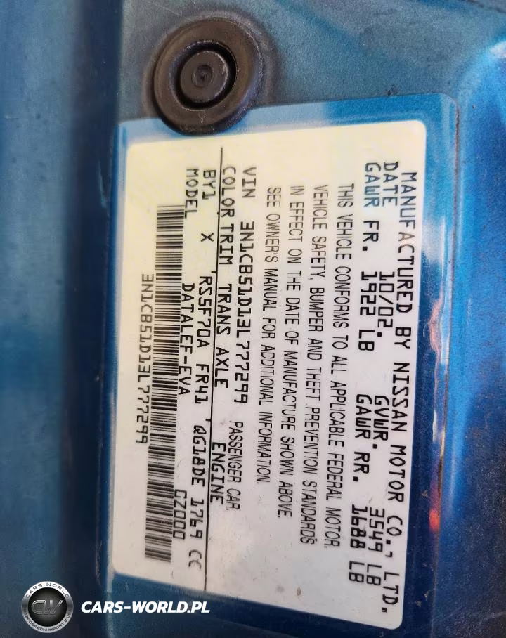 2003 Nissan Sentra Xe VIN:3N1CB51D13L777299 - 13