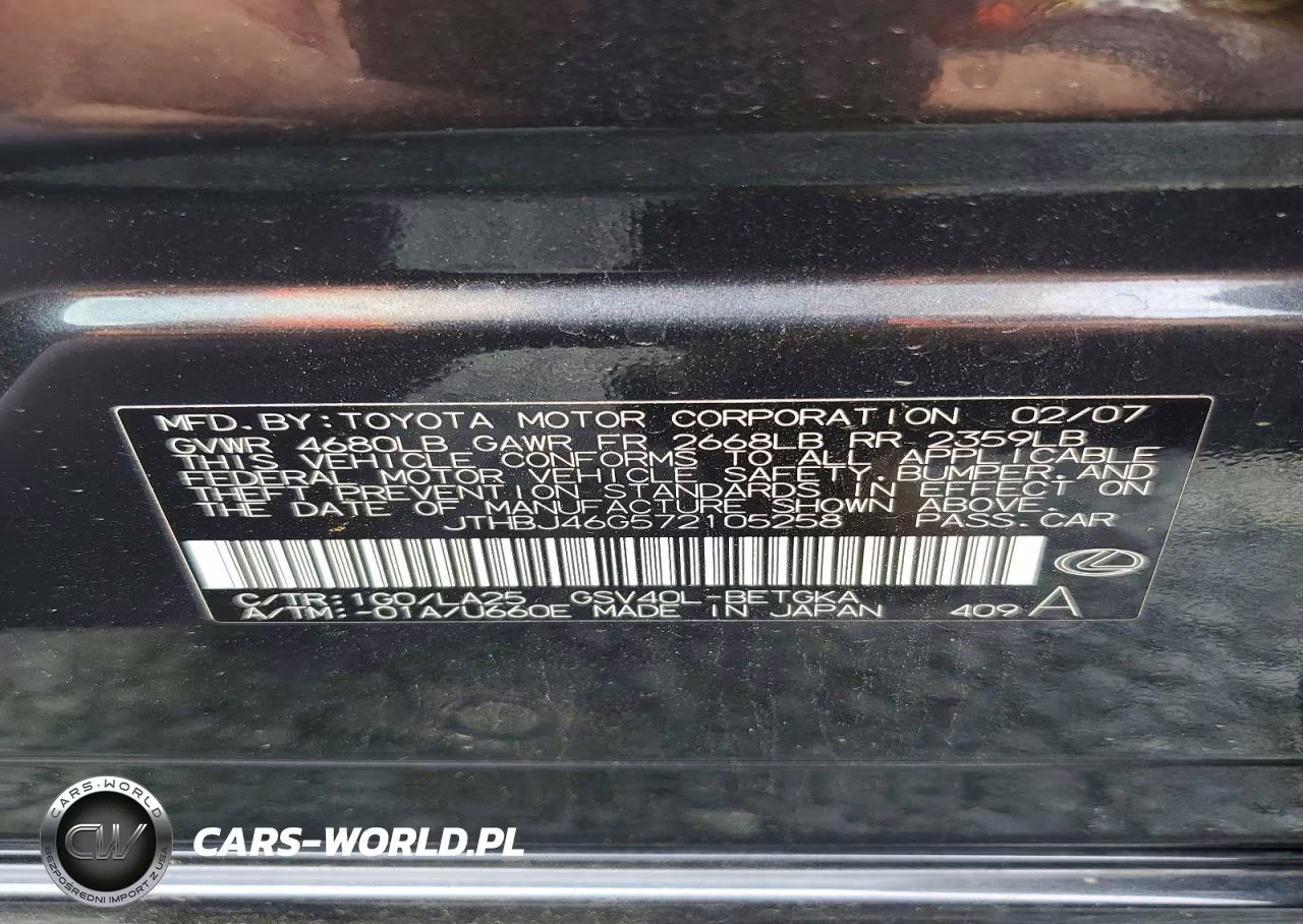 2007 Lexus Es 350 VIN:JTHBJ46G572105258 - 12