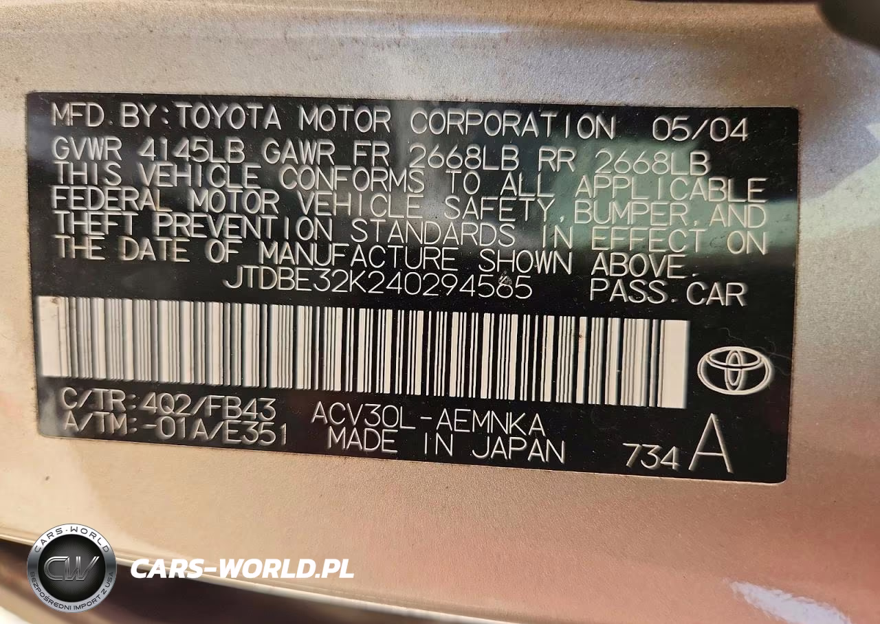 2004 Toyota Camry VIN:JTDBE32K240294565 - 12