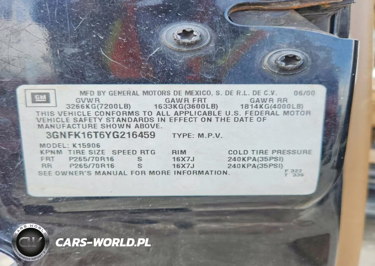 2000 Chevrolet Suburban K1500 VIN:3GNFK16T6YG216459 - 13