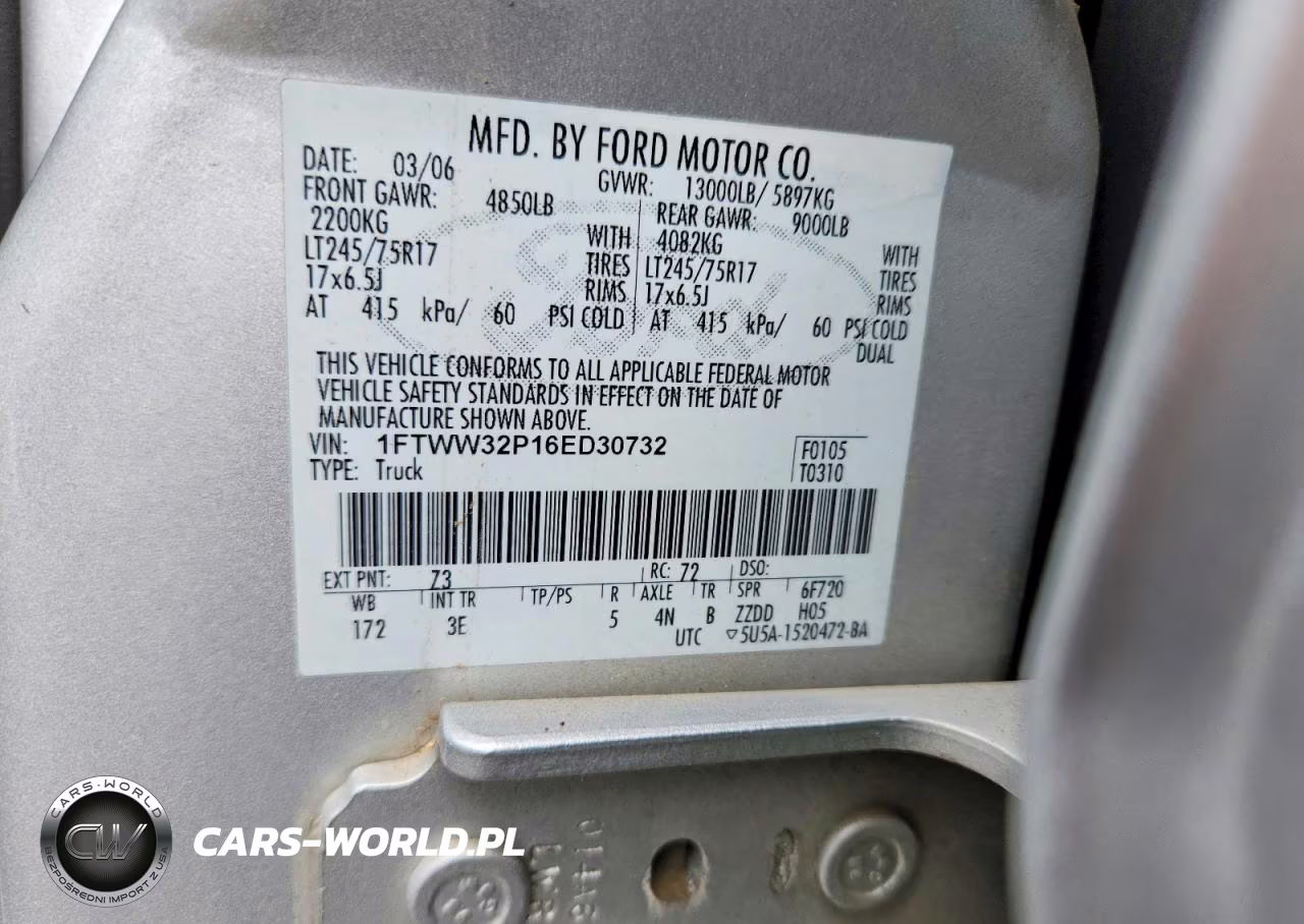 2006 Ford F350 Super Duty VIN:1FTWW32P16ED30732 - 12