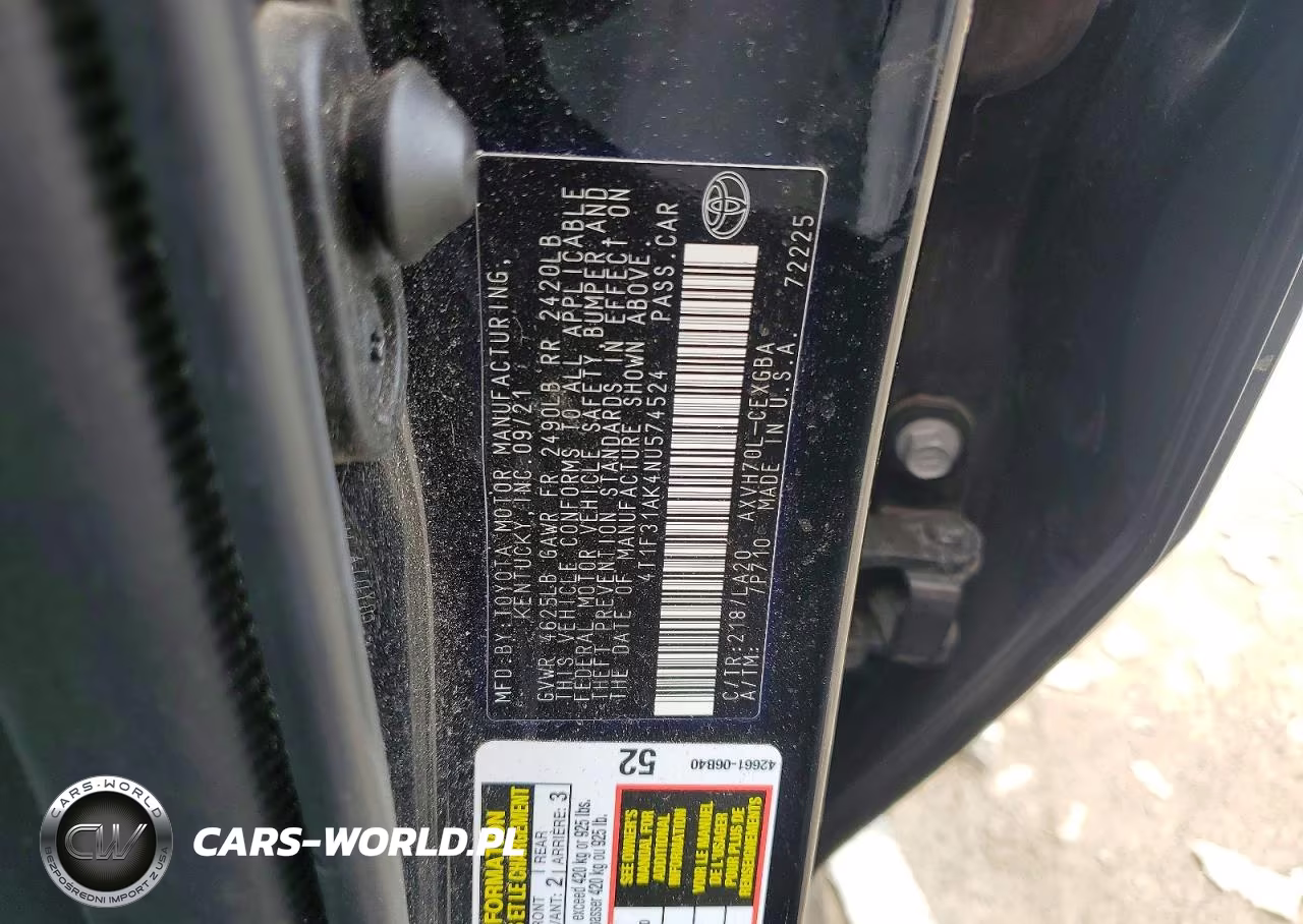 2022 Toyota Camry Xle VIN:4T1F31AK4NU574524 - 12