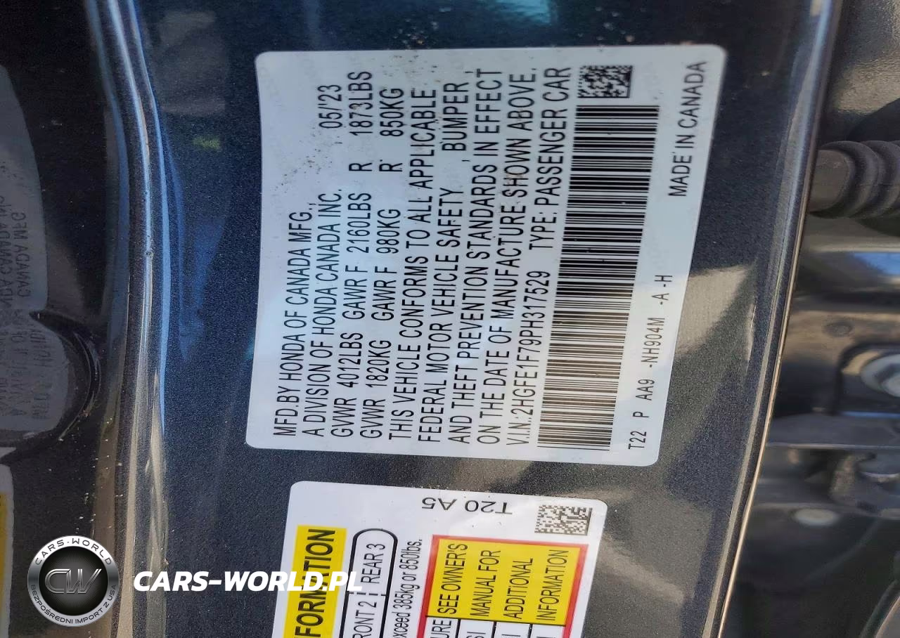 2023 Honda Civic Ex VIN:2HGFE1F79PH317529 - 12